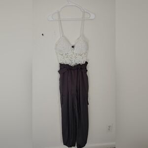 Justify White Lace and Gray Jumpsuit